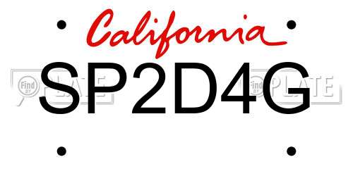 SP2D4G California License Plate