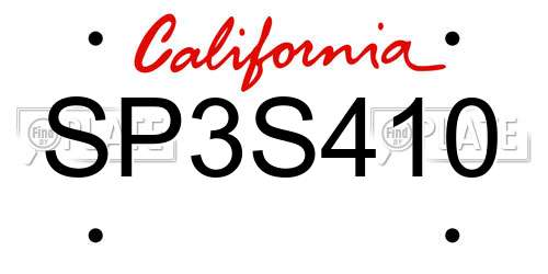 SP3S410 California License Plate
