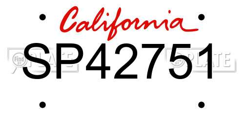 SP42751 California License Plate