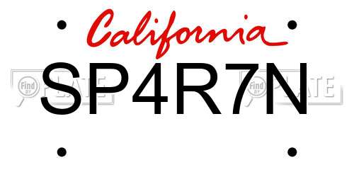 SP4R7N California License Plate
