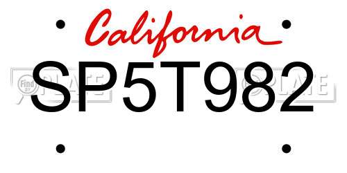 SP5T982 California License Plate