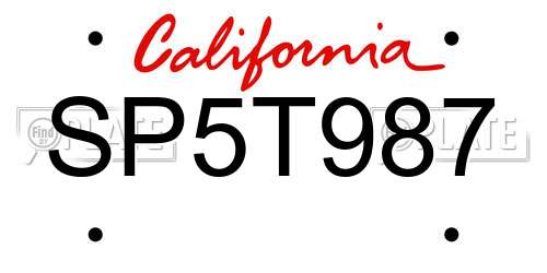 SP5T987 California License Plate