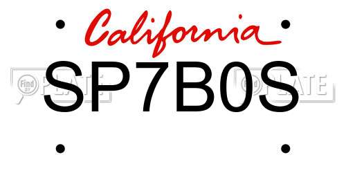 SP7B0S California License Plate