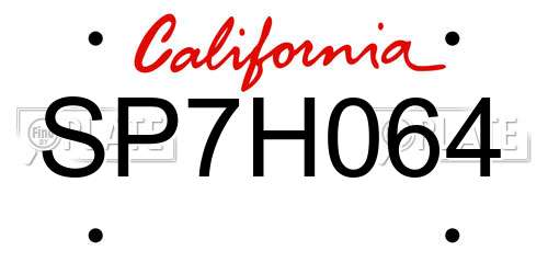 SP7H064 California License Plate