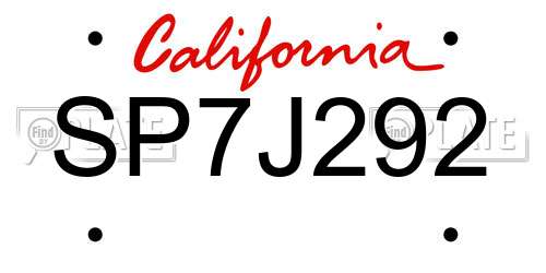 SP7J292 California License Plate