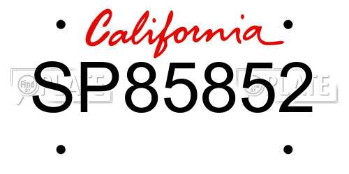 SP85852 California License Plate
