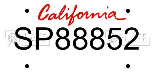 SP88852 California License Plate