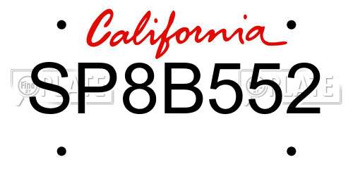 SP8B552 California License Plate