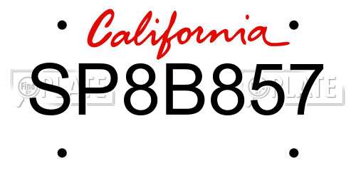 SP8B857 California License Plate