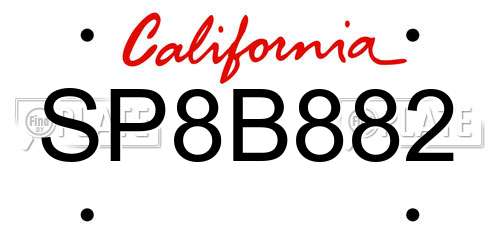 SP8B882 California License Plate