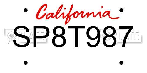 SP8T987 California License Plate