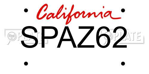 SPAZ62 California License Plate