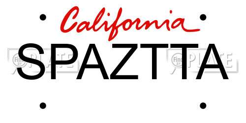 SPAZTTA California License Plate