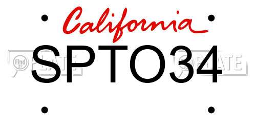 SPTO34 California License Plate