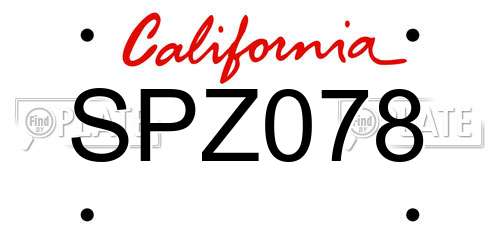 SPZ078 California License Plate