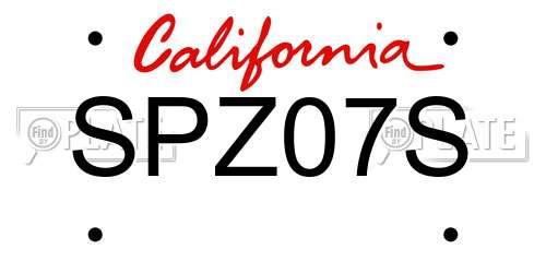 SPZ07S California License Plate