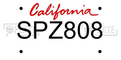SPZ808 California License Plate