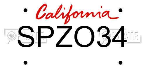 SPZO34 California License Plate