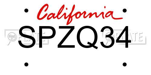 SPZQ34 California License Plate