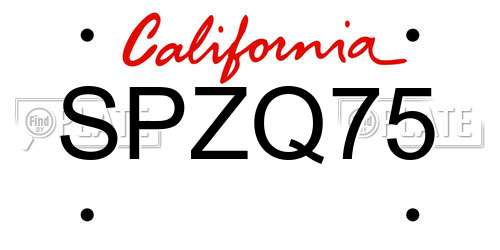 SPZQ75 California License Plate