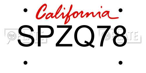 SPZQ78 California License Plate