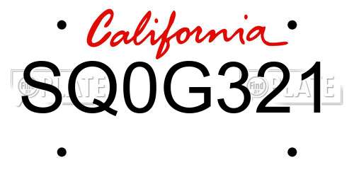 SQ0G321 California License Plate