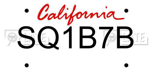 SQ1B7B California License Plate