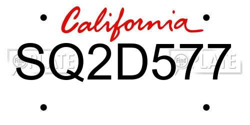 SQ2D577 California License Plate