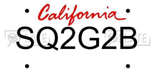 SQ2G2B California License Plate
