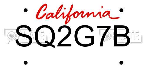 SQ2G7B California License Plate