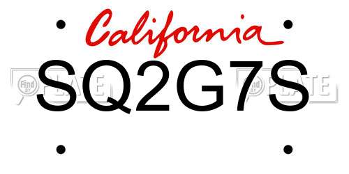 SQ2G7S California License Plate