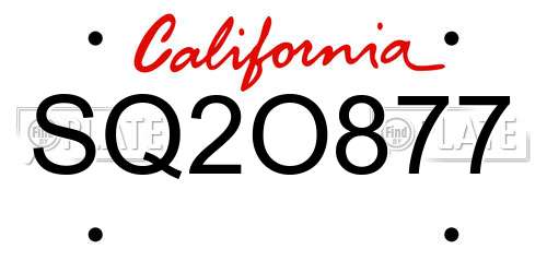 SQ2O877 California License Plate