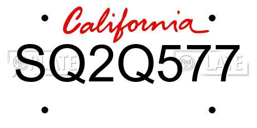 SQ2Q577 California License Plate