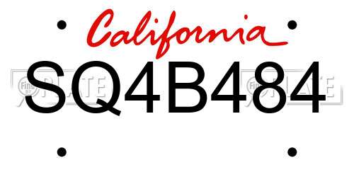 SQ4B484 California License Plate