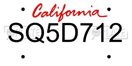 SQ5D712 California License Plate