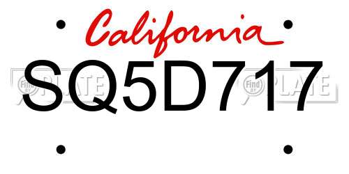 SQ5D717 California License Plate