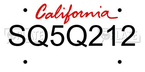 SQ5Q212 California License Plate