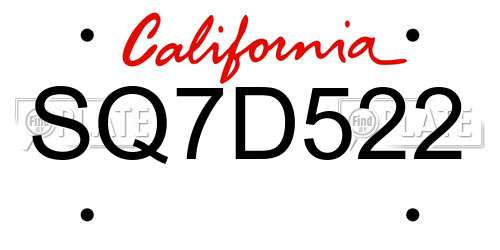 SQ7D522 California License Plate