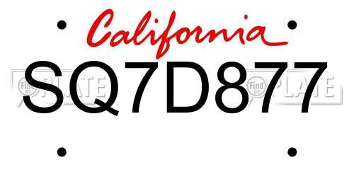 SQ7D877 California License Plate