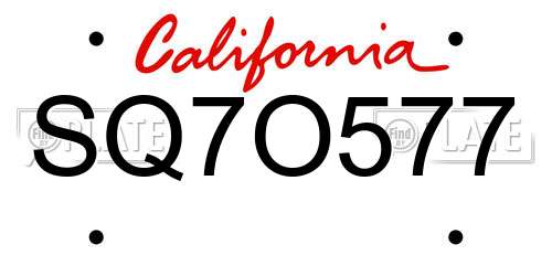 SQ7O577 California License Plate