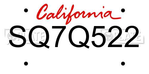 SQ7Q522 California License Plate