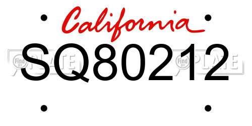 SQ80212 California License Plate