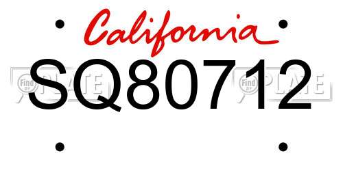 SQ80712 California License Plate