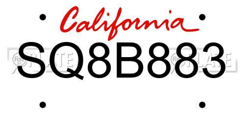 SQ8B883 California License Plate