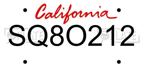 SQ8O212 California License Plate
