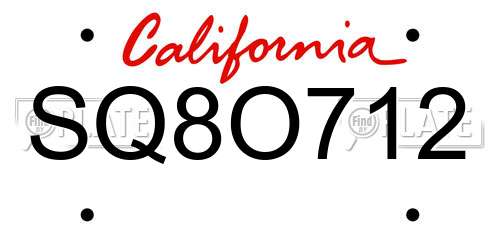 SQ8O712 California License Plate