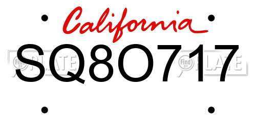 SQ8O717 California License Plate