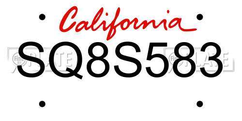 SQ8S583 California License Plate