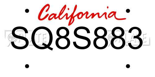 SQ8S883 California License Plate