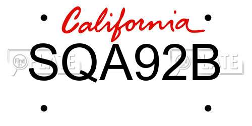 SQA92B California License Plate